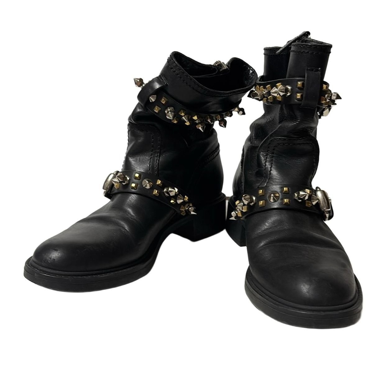 GUCCI グッチ ショートブーツ 36 レディース - 270509 黒×ゴールド×シルバー スタッズ レザー