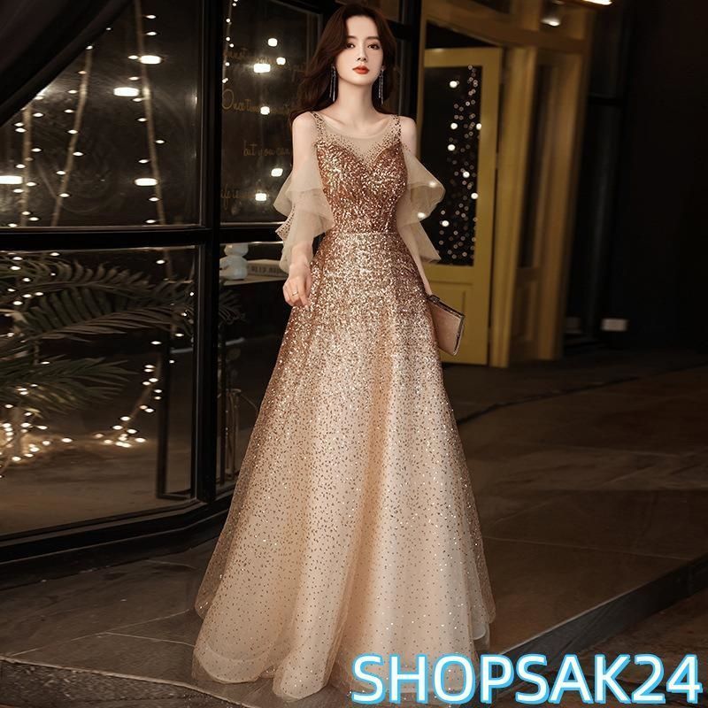 【値下げ】ウエディング　カラードレス　シャンパンゴールド　オフショルダー ウエディングカラードレスシャンパンゴールドチュールオフショルダー