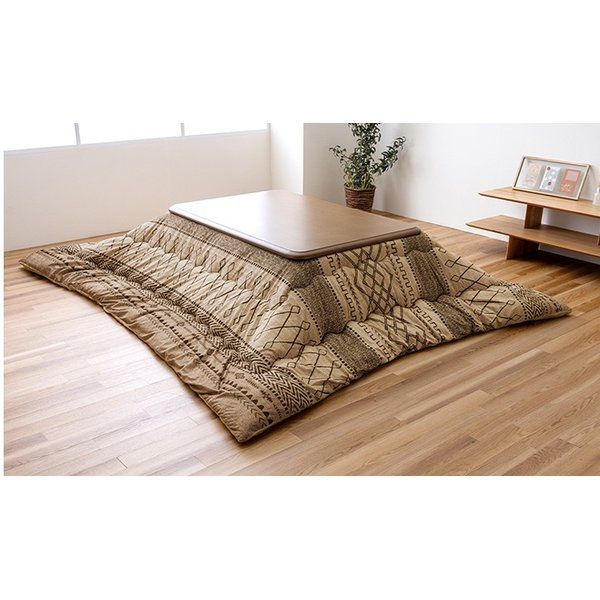 こたつ布団 長方形 幾何 ふかふか 国産 撥水 抗菌防臭 防ダニ フランネル 手洗い ベージュ 約205×245cm 代引不可