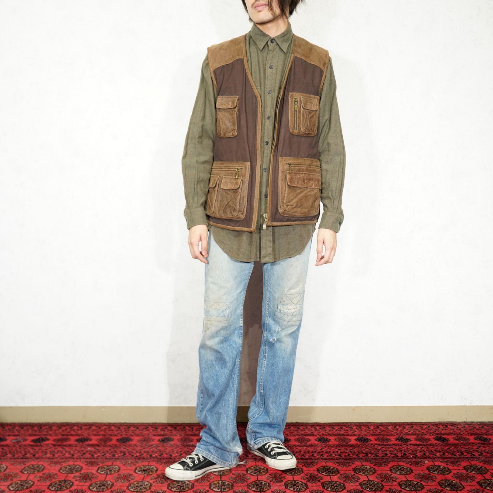 EU VINTAGE camel active LEATHER POCKET DESIGN WORK VEST/ヨーロッパ 