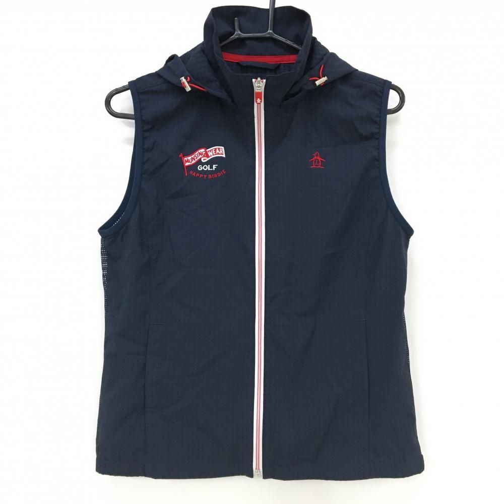 【超美品】マンシングウェア 2WAYアウターベスト ネイビー×レッド 背面メッシュ 薄手 レディース L ゴルフウェア Munsingwear