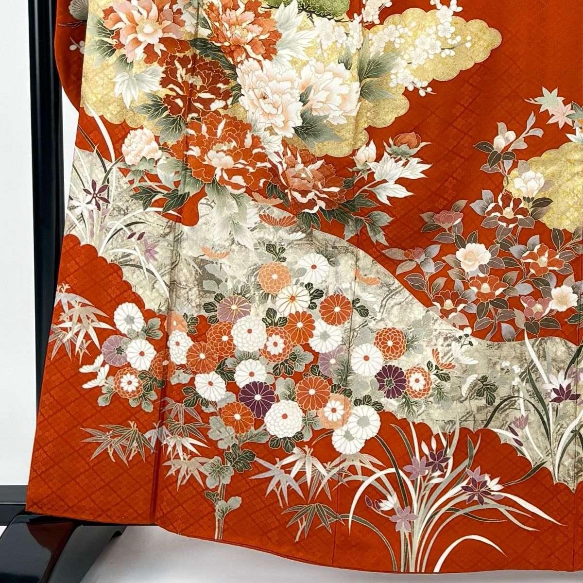 振袖　広衿　袷　金彩　裄長　ロング丈　裄67.5cm　丈162.5cm 振袖 身丈162.5cm 裄丈68.5cm L 袷 袋帯フルセット 桜 牡丹 金糸