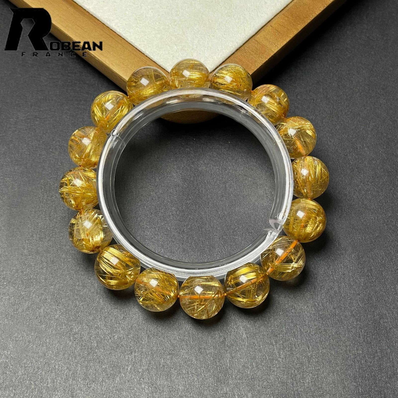 上級 EU製 定価144万円 ROBEAN ! 満針ルチルクォーツ ブレスレット パワーストーン 天然石 金運 お守り プレゼント 13.4-13.8mm D0922524