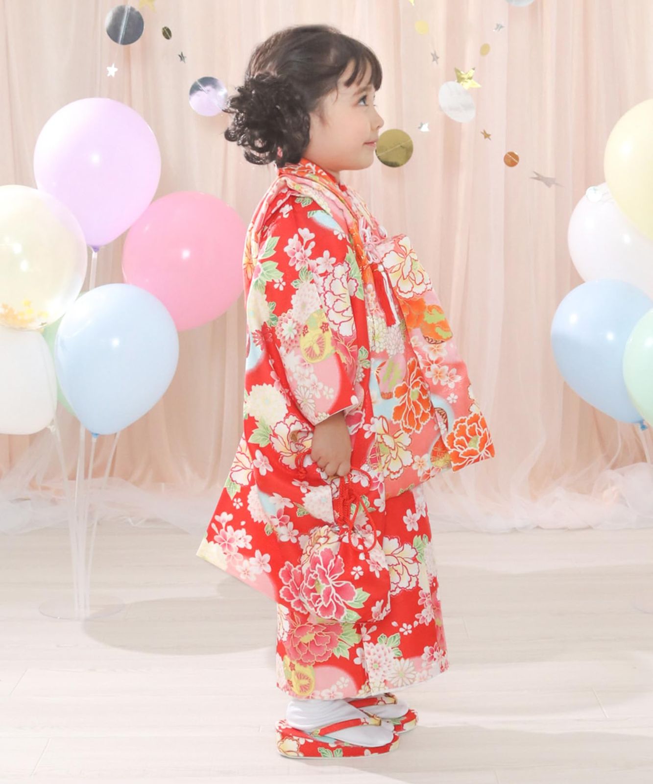 KYOETSU キョウエツ 着物セット 七五三用 3歳用 被布セット 華やかA 9点セット 柄被布 柄着物 伊達衿 長襦袢 髪飾り 巾着 草履 腰紐 足袋 ガールズ 9.花華絢爛