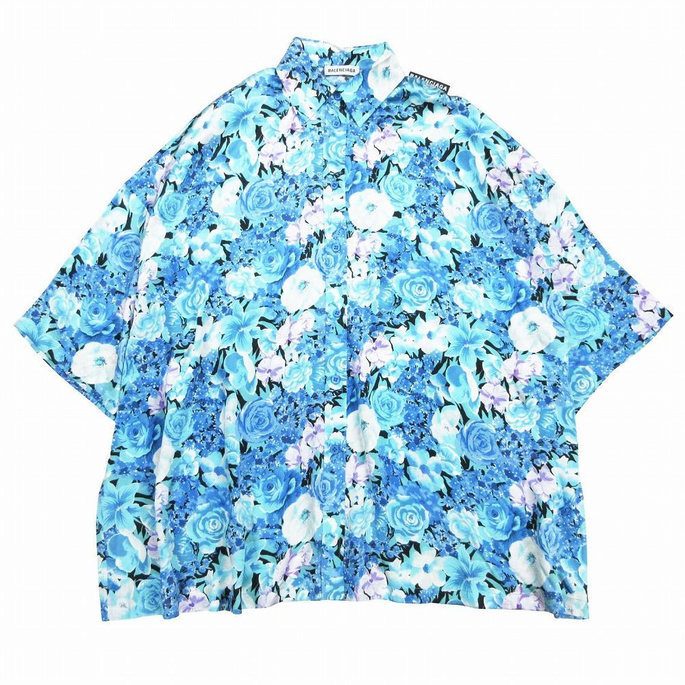 極美品 BALENCIAGA バレンシアガ 621885 TILB4 シルク100% 花柄 シャツ