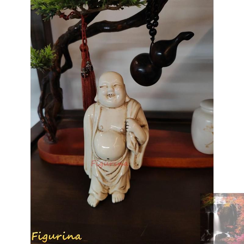 布袋尊の置物 色絵陶器 陶器人形 七福神 布袋様 縁起物 在銘 骨董品 古美術品 七福神 布袋様 骨董品 陶器 布袋さんの置物 仏像 コレクション