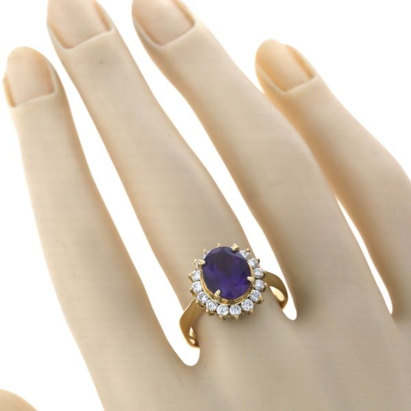 まちゅんなりん♪　K18 ゴールド オーバルカット アメシストリング K18YG イエローゴールド リング アメジスト 2.39ct ダイヤモンド