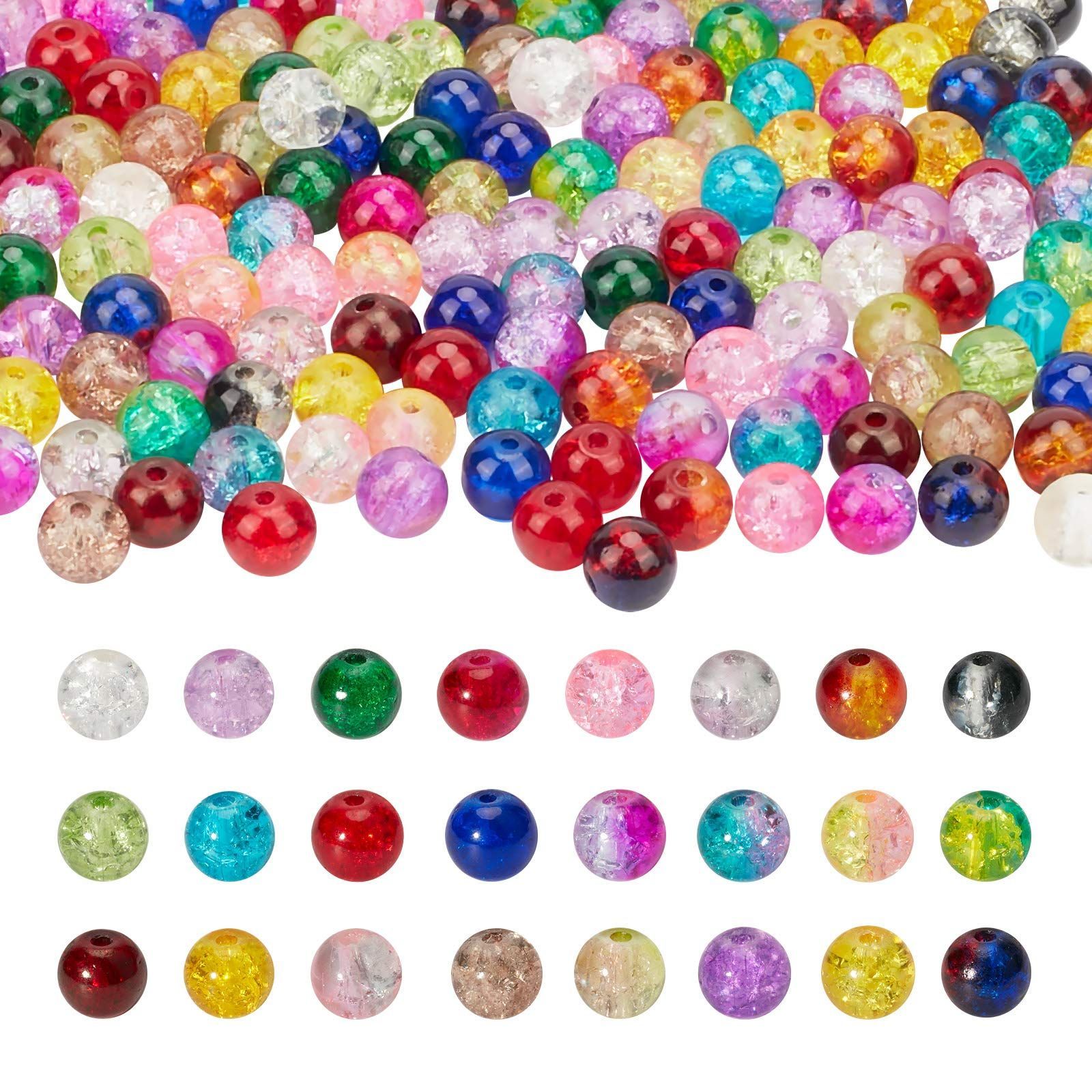 PandaHall 6mm ガラスビーズ 1440個 24色 ラウンド クラックビーズ 透明 カラフル アクセサリーパーツ レジン 封入 手作り用品 DIY用 材料 ブレスレット ネックレス ジュェリー 手芸用品 ハンドメイ