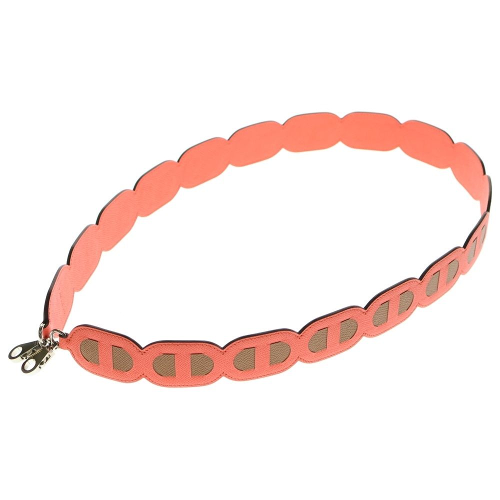 HERMES エルメス マイヨン シェーヌダンクル バンドリエール ショルダーストラップ エプソン ブラウン×レッド シルバー金具 Y刻印