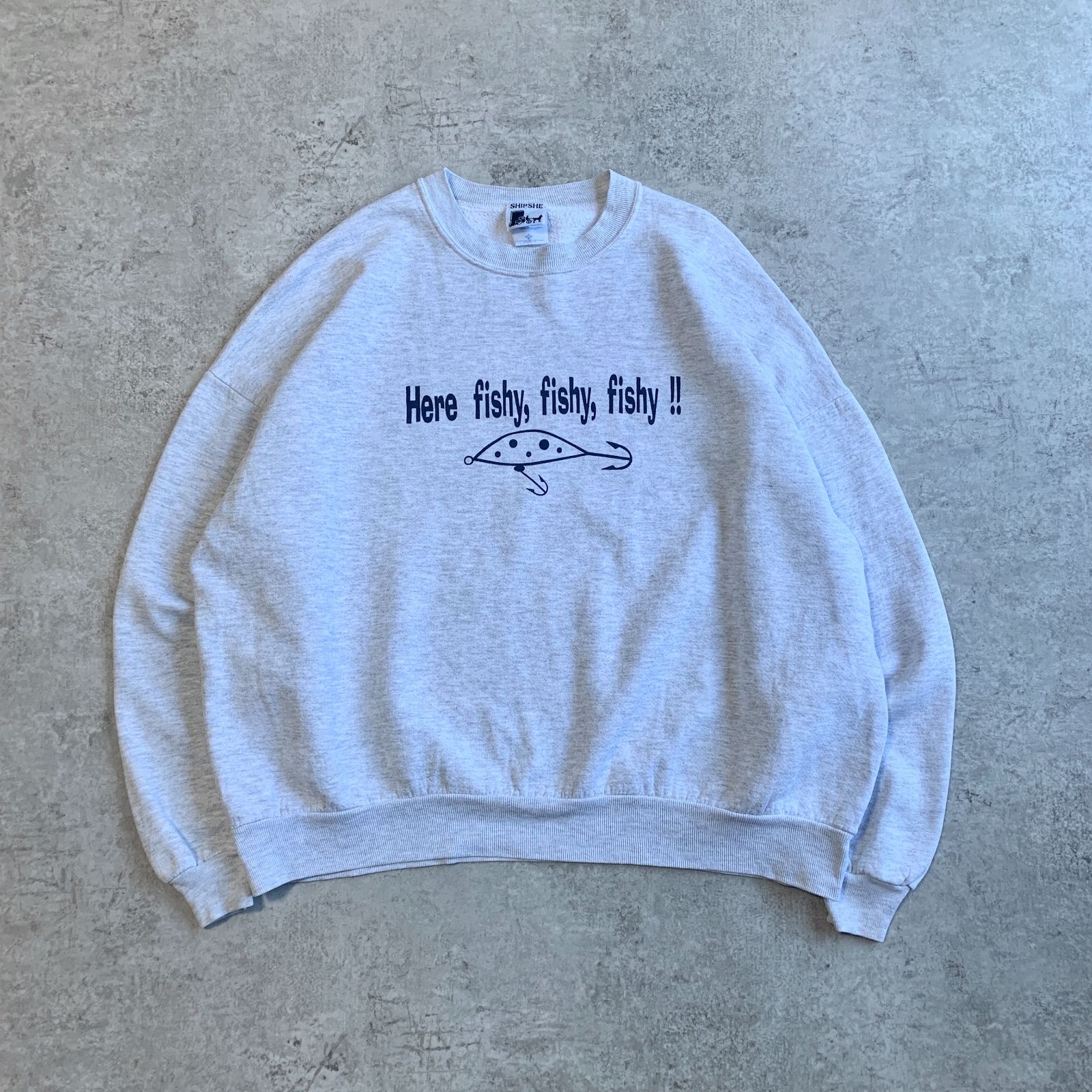 90s USA製 ”Here fishy！” Lure Printed Sweatshirt フィッシング ルアー プリントスウェット BIGサイズ