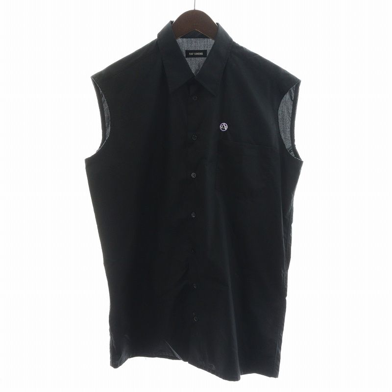 ラフシモンズ RAF SIMONS シャツ ノースリーブ ロゴ コットン 48 L 黒 ブラック /AN9