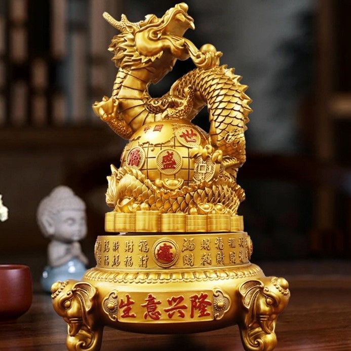 龍 ドラゴン 金 黄金 ゴールド ブラウン 置物 オブジェ 金龍 風水 開運