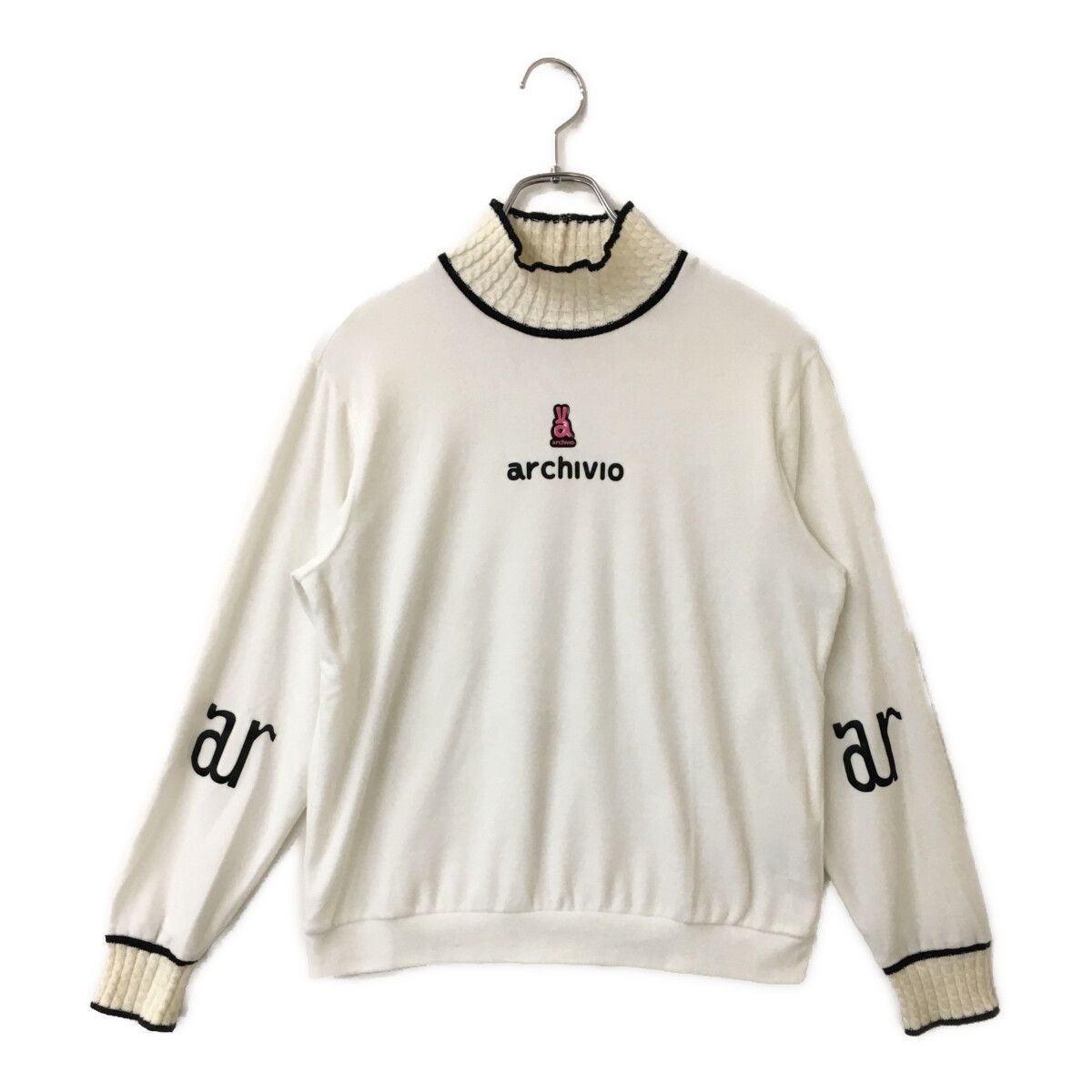 中古 レディース アルチビオ archivio 長袖シャツ 40(L) 白 ホワイト ハイネック プルオーバー ニット ベロア