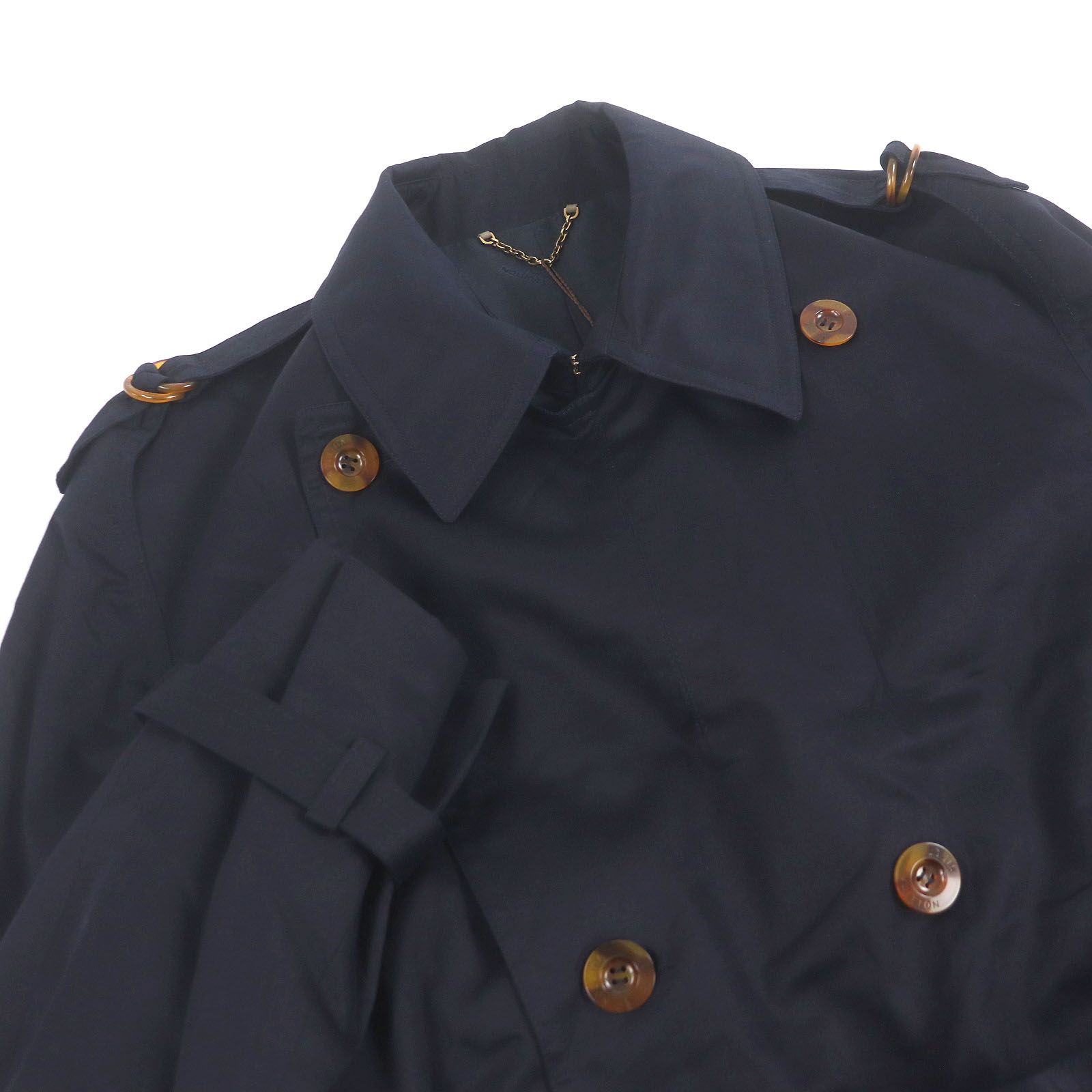 LOUIS VUITTON ルイヴィトン 裏シルク混 ロゴボタン トレンチコート スプリングコート ネイビー 52 ガーメント付き イタリア製 メンズ