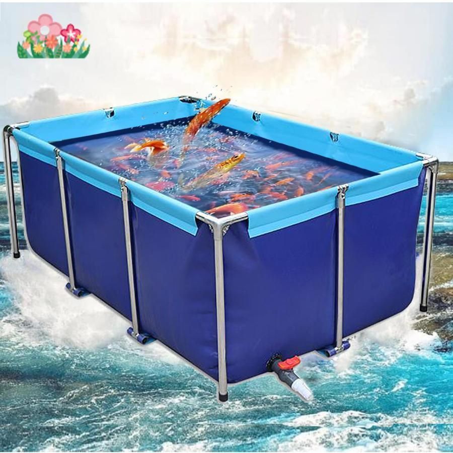 大型水槽 長方形プール 大型養殖用プール キャンバスの魚のいる池 大きい水槽 レクタングラフレームプール 立体養魚池 0.8 0.6 0.3m 折りたたみ帆布生簀 ブラケ