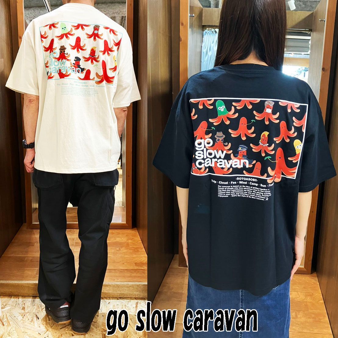 go slow caravan - 新品！2番 レディース キッズ タコさんウインナー シャツ グリーン go slow caravan スクエアLOGO バックプリント ビッグTEE ゴー