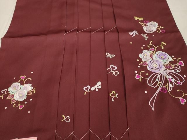 平和屋着物○女性 行灯袴 総刺繍 草花文 バーガンディー色 金銀糸 卒業