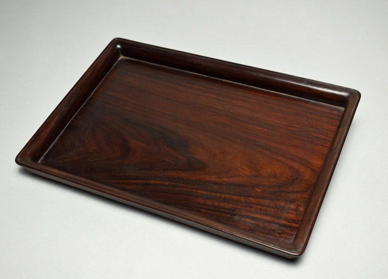 蔵A3700b 時代 紫檀 煎茶盆 38.5 × 23 ｃｍ