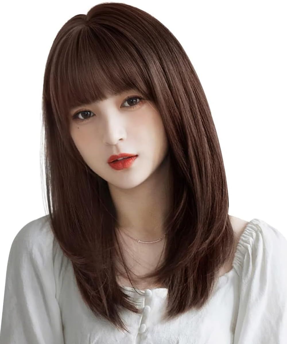 ストレート ミディアム フルウィッグ かつら レディーズ セミロング ワンカール 自然 耐熱 小顔効果 vigorousウィッグ 可愛い 普段使い ネット