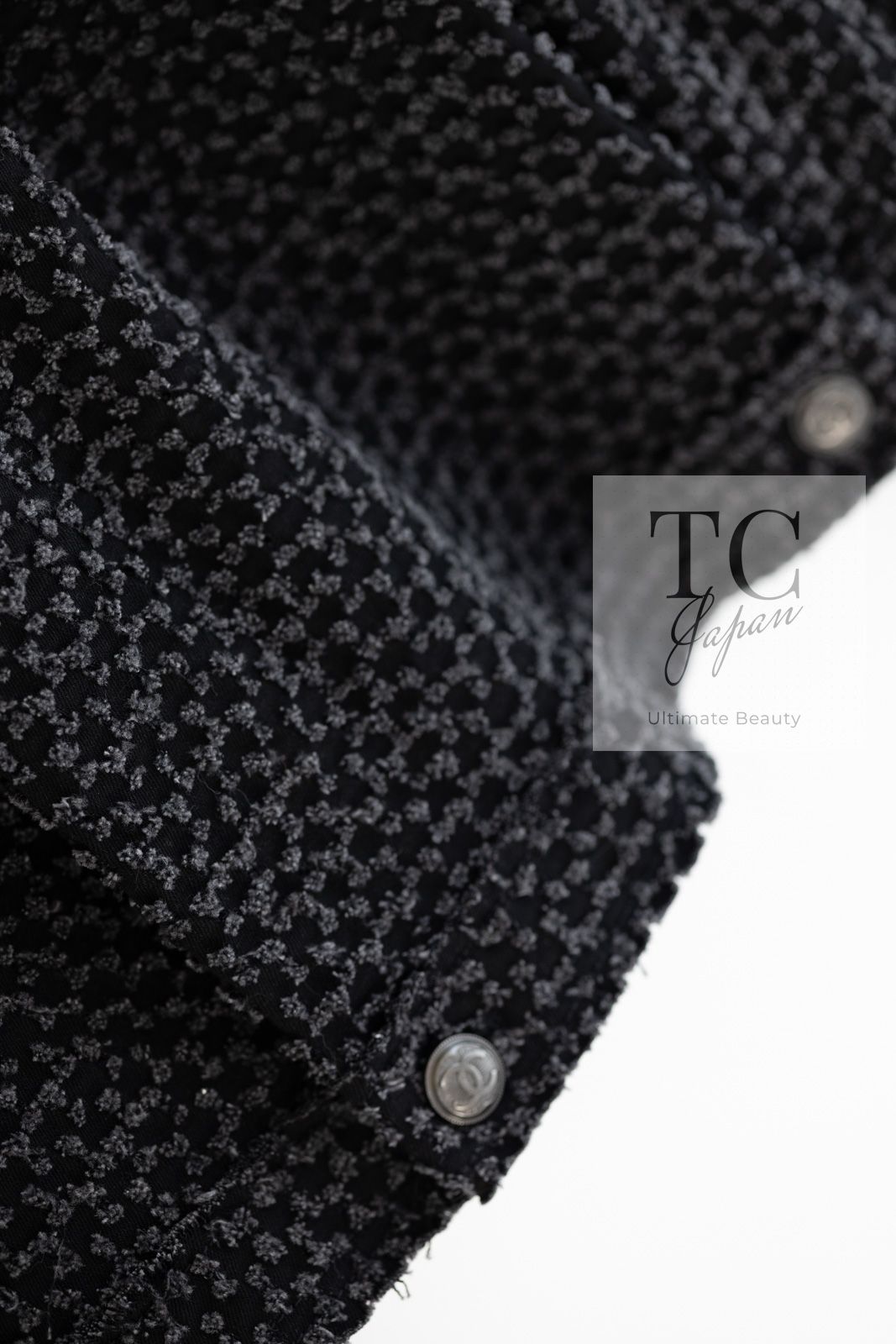 シャネル ジャケット CHANEL チャコールグレー ブラック 黒 ラッフル