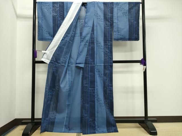 平和屋着物＊夏物 小紋 絽 草木文 黒地 洗える着物 CAAW3056ut