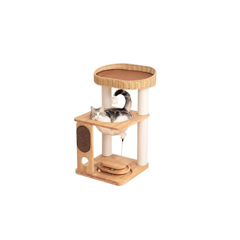 RAKU キャットタワー 高さ約184cm 木製 据え置き 多機能 爪とぎボール