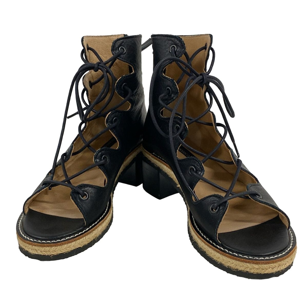 Y s ワイズ ブーツ 2 レディース - 黒 レースアップ KAYO NAKAMURA by Y s レザー