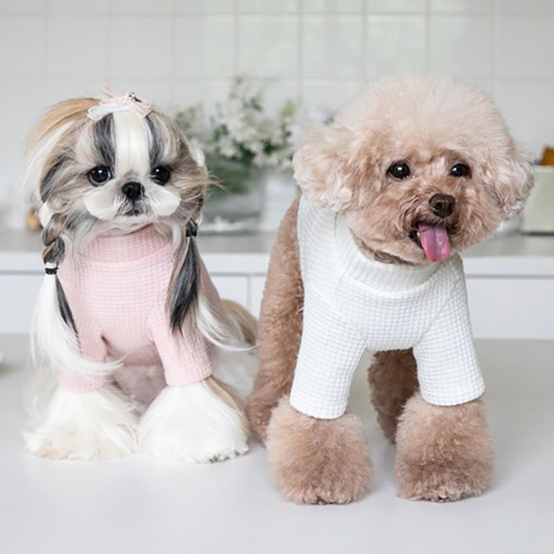 【クリアランスセール！】最終価格！送料込【犬服】ワッフル ラメ入り 長袖 ハイネックシャツ
