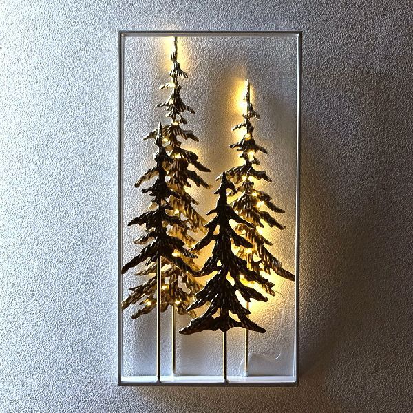 クリスマスツリー 壁掛け インテリア 壁飾り アイアン アートパネル 木 デコレーション ウォールアート 白 アイアンの壁飾り LEDフォレスト
