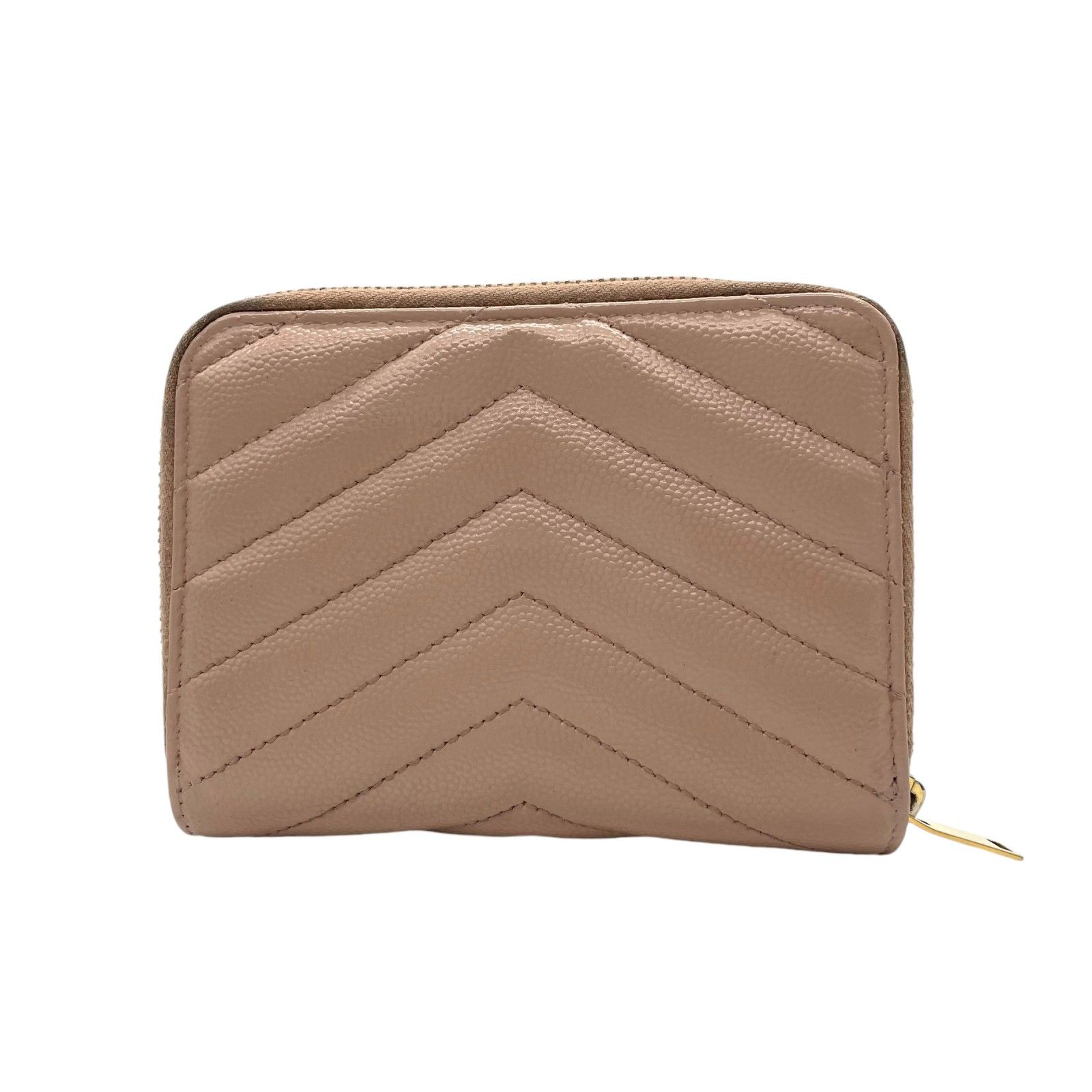 サンローラン パリ 二つ折り財布 カサンドラ Vステッチ ピンクベージュ  