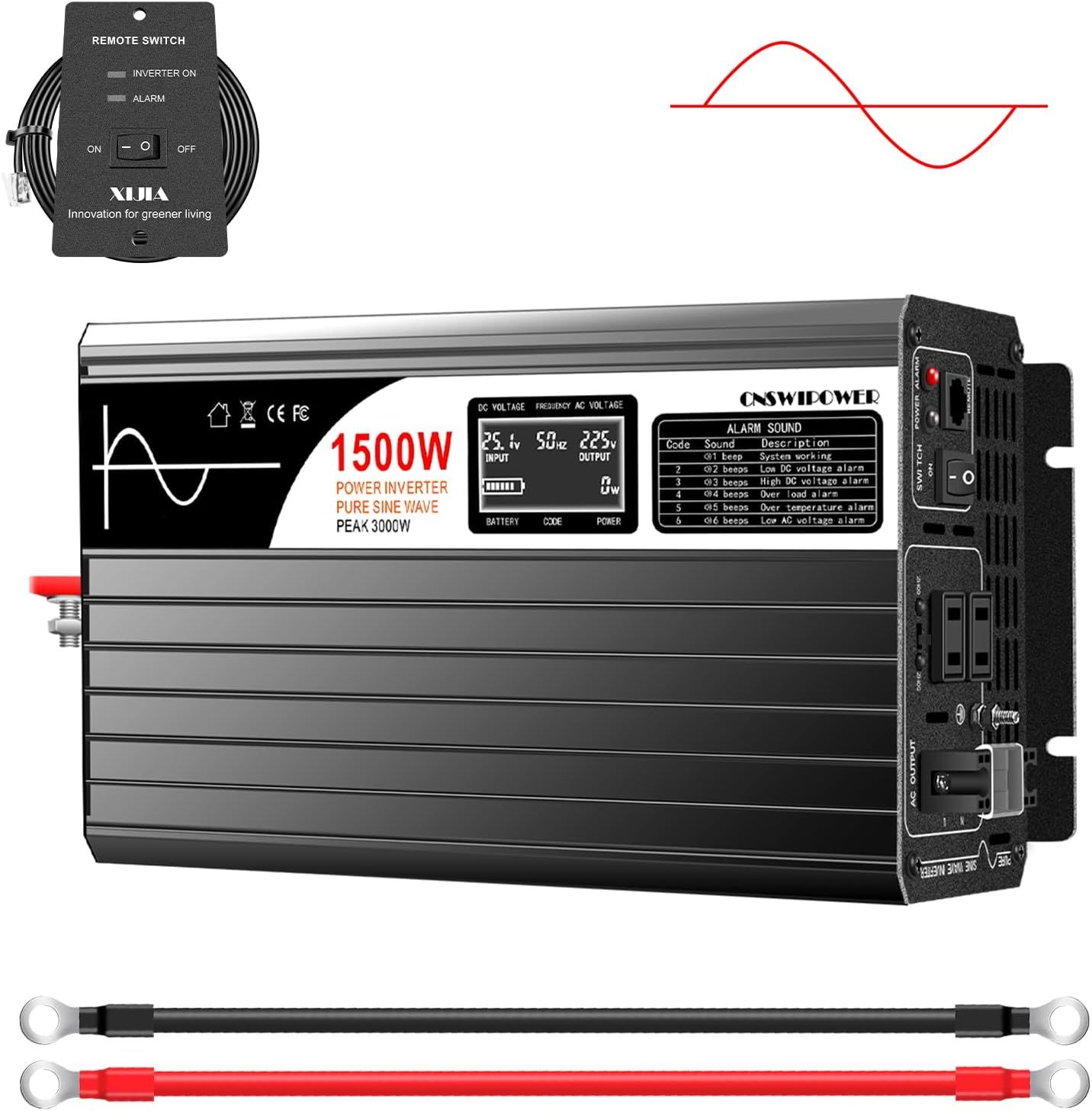 インバーター 正弦波 1500W 純正弦波インバーター カーインバータ 車載用電源 48VをAC 100V 50Hz/60Hz 防災グッズ 家庭用電源 【日本語取扱説明書】 (DC48V (範囲40V-60V) 1500W)
