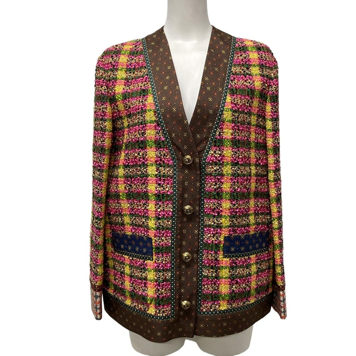 GUCCI グッチ カーディガン サイズ38 S レディース - 602759 ZADC5 ブラウン×ピンク×マルチ 長袖 ウール