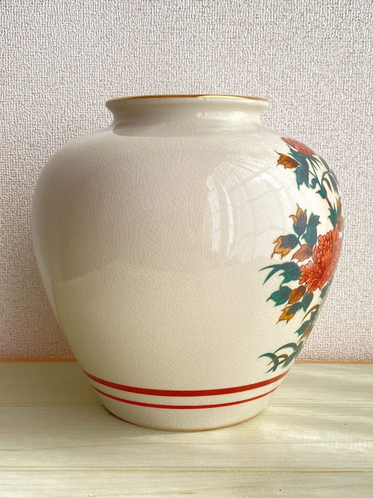 KK162】九谷焼 龍仙 作 花瓶 花鳥図 直径約24cm 高さ約24cm 重さ2.1kg