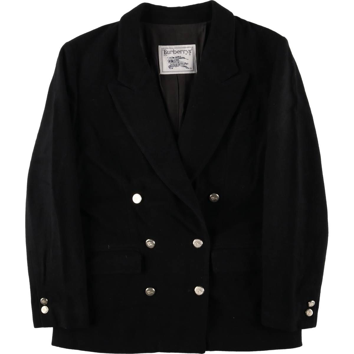古着 バーバリー Burberry s ダブルブレスト カシミア混 ピークドラペル 紺ブレザー テーラードジャケット スペイン製|evb031167