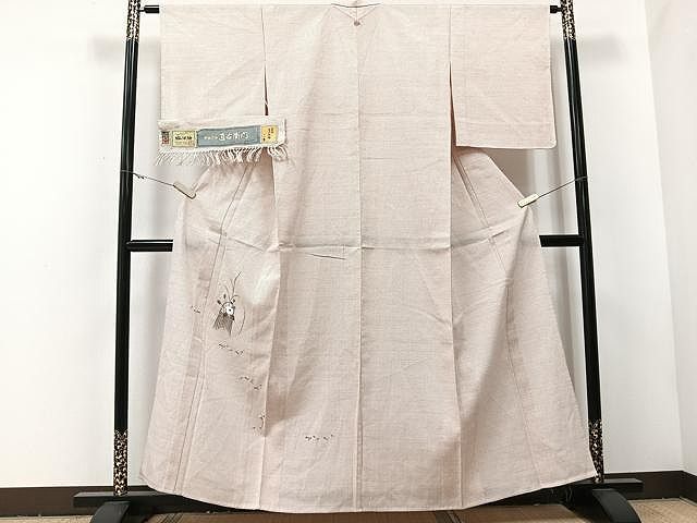 平和屋着物▽伝統工芸士十一代山田直右衛門　塩沢紬　訪問着　単衣　刺繍　草花文　十字絣　証紙付き　正絹　逸品　CAAU3798xi 平和屋着物▽伝統工芸士十一代山田直右衛門 塩沢紬