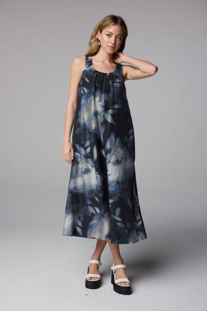 【送料無料】 ヴェラウォン レディース ワンピース トップス Women's Simply Vera Vera Wang Shirred Neck Maxi Dress Navy Lrg Floral