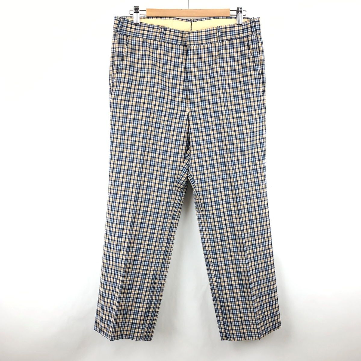 【古着】 Westbury スラックス ポリパンツ ストレート チェック 70年代 ベージュ系 メンズW34 【中古】 n024009