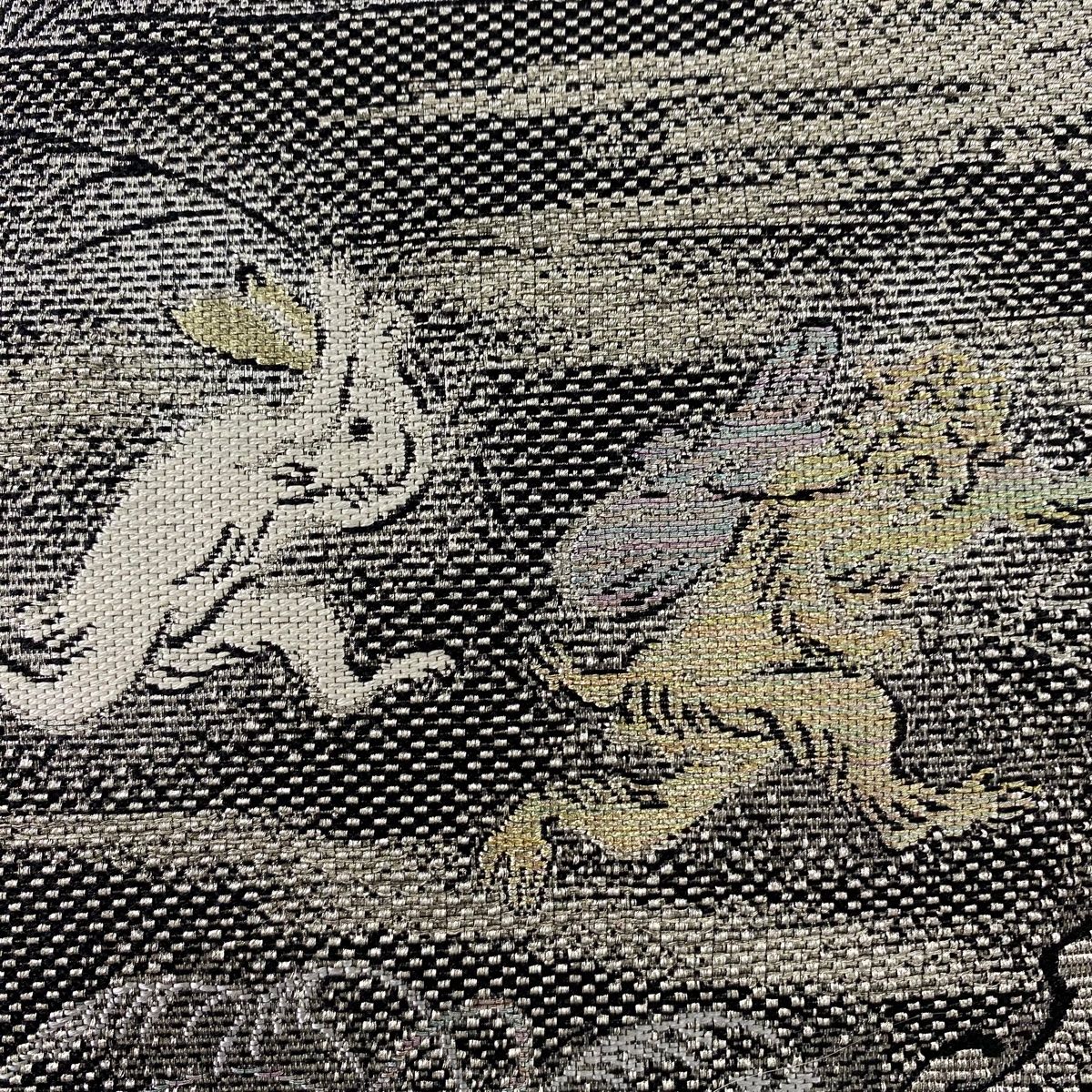 O0682美品 逸品 お洒落 鳥獣戯画 正絹 袋帯 正絹 しゃれ袋帯 鳥獣戯画【さが美】