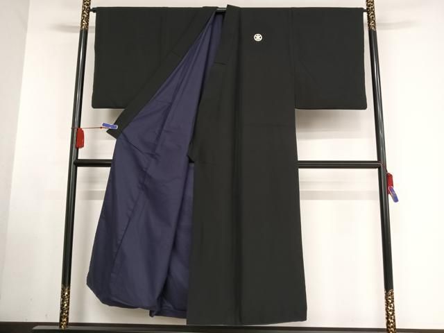 平和屋着物●男性 黒紋付 羽織セット 正絹 AABA5046np