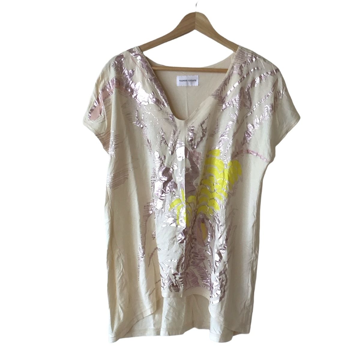 TSUMORI CHISATO ツモリチサト 半袖Tシャツ サイズ2 M レディース - アイボリー×ピンク Vネック|ロング