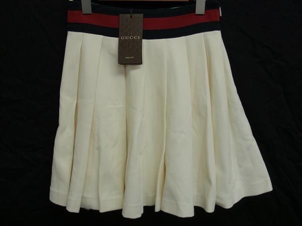 GUCCI グッチ シェリーライン ナイロン100％ プリーツ ミニ スカート ボトムス サイズ 42 洋服 アイボリー系 FG5727