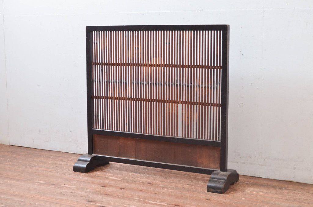 衝立 間仕切り パーテーション 4連 透かし彫り 昭和レトロ 250708-3 竹