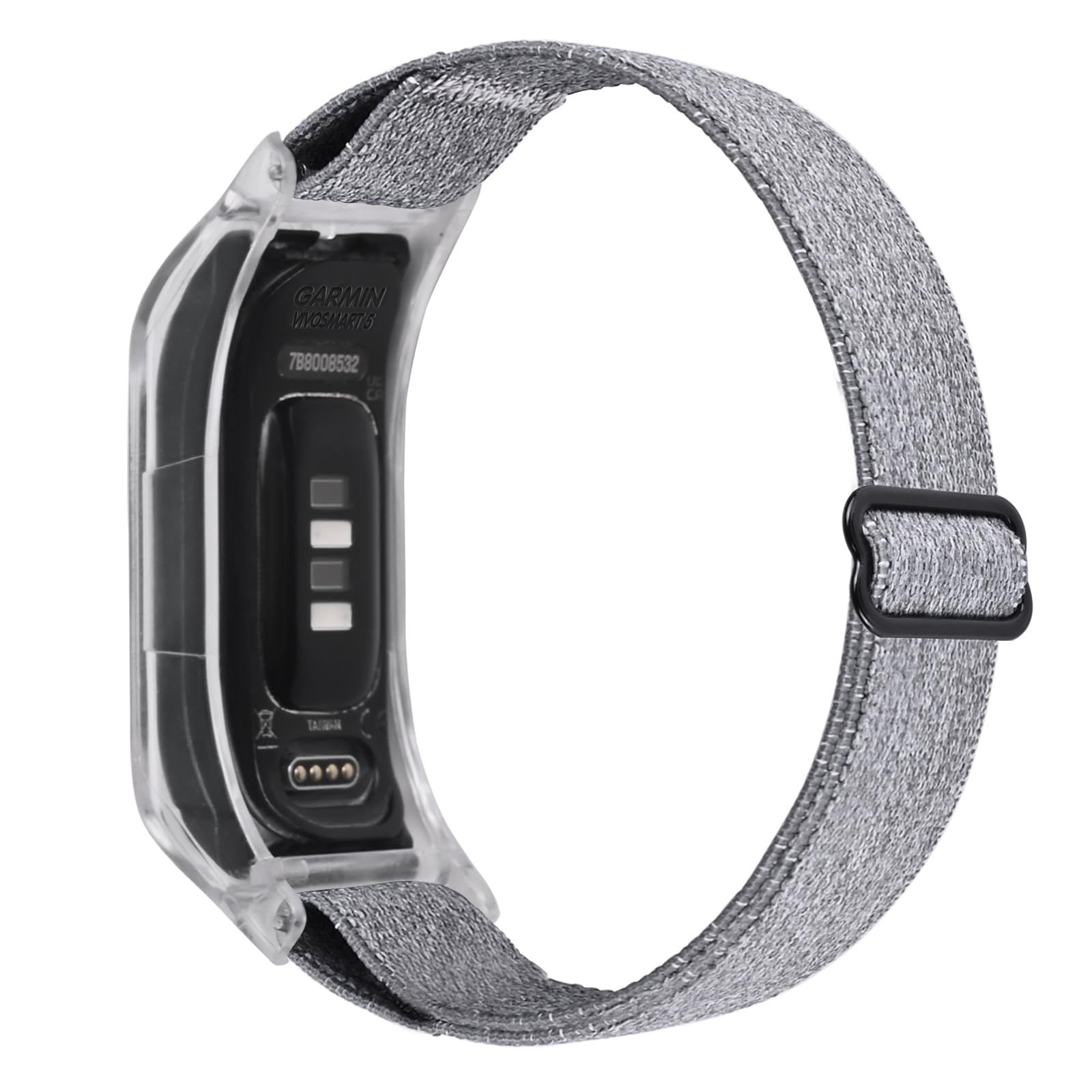 C2D JOY 伸縮ナイロンバンド Garmin Vivosmart 5トラッカー対応 交換用バンド ケース付き グレー [グレーとブラックのケース。] [M(5.1-8.3inch)]