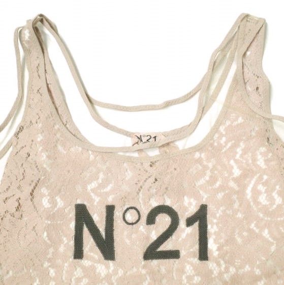 N°21 ヌメロヴェントゥーノ イタリア製 チュール＆レースレイヤード ロゴタンクトップ 15S-F021-4152 36 Beige ノースリーブ Tシャツ N°21 ヌメロヴェントゥーノ イタリア製 チュール&レース