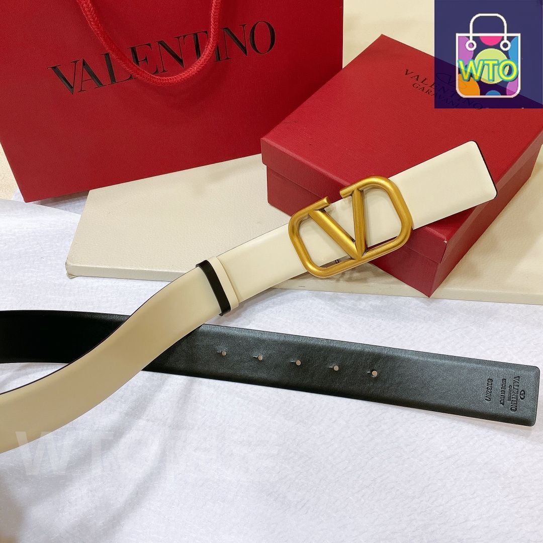 VALENTINO GARAVANI ホワイトレザーベルト 今日特価】VALENTINO GARAVANI VLOGO SIGNATURE レザーベルト-1