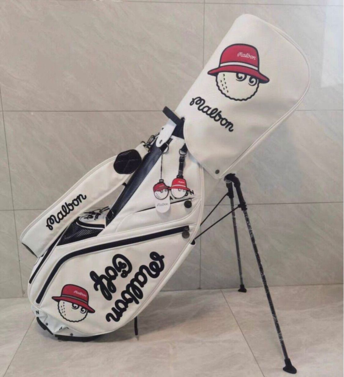 マルボンゴルフ malbon golf キャディバッグ スタンド型 白 マルボン