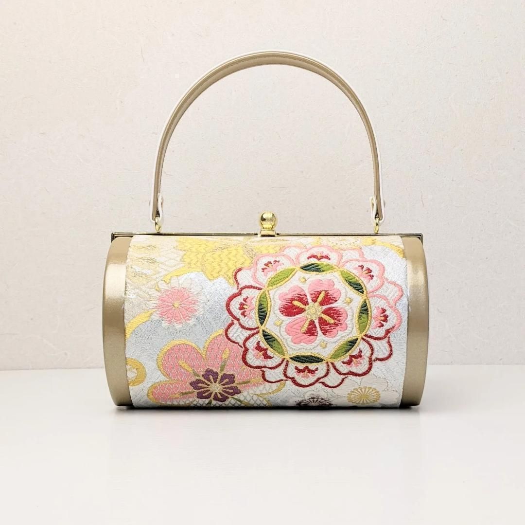 和装 草履バッグセット 振袖用 帯地 金×白×紫 Mサイズ 三枚芯 w43-4 和装 草履バッグセット 振袖用 帯地 金×白×紫 S/M/L/LLサイズ 三