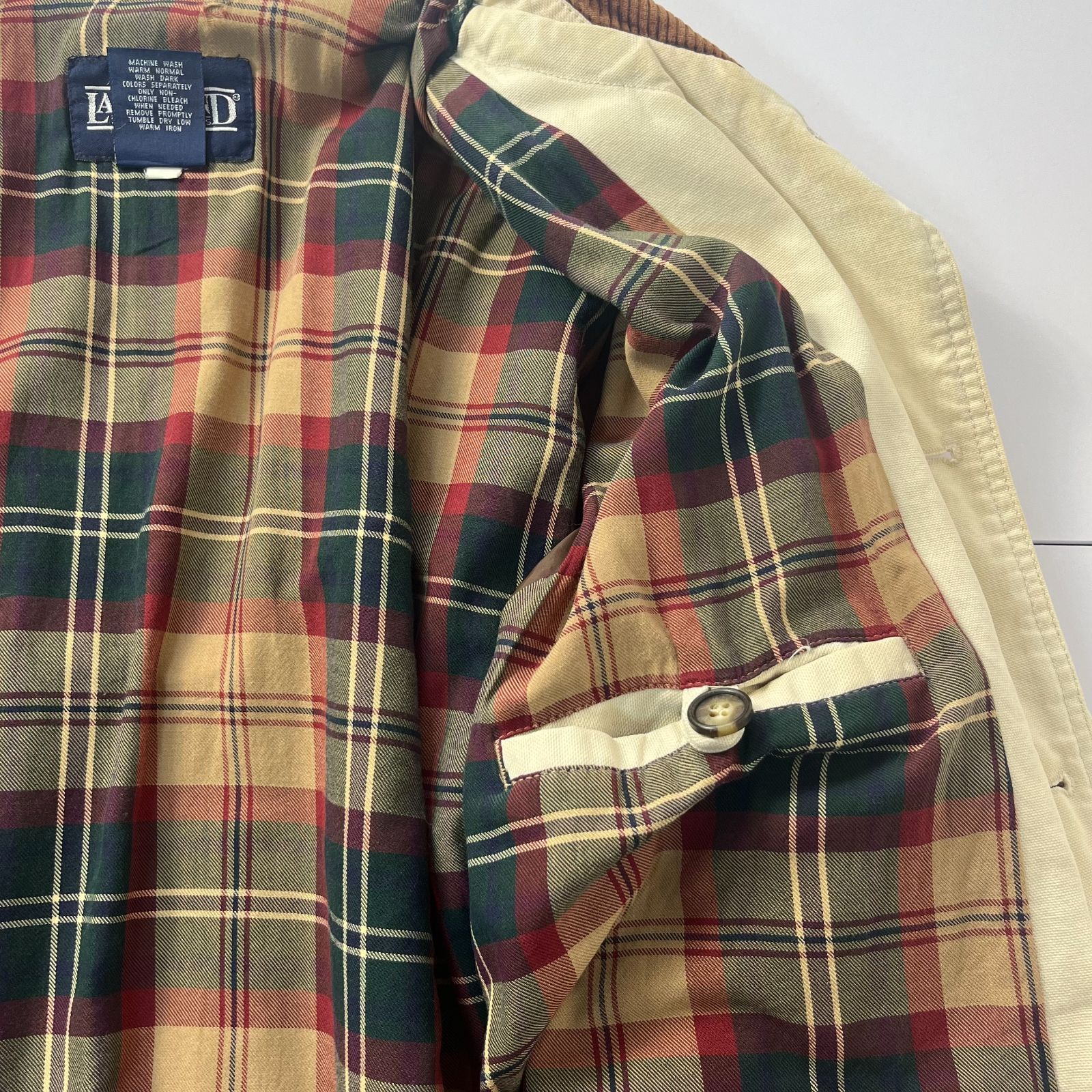 LAND'S END ハンティングジャケット ランズエンド カバーオール 古着 90s LANDS' END 本革 レザー襟 ダック ハンティング