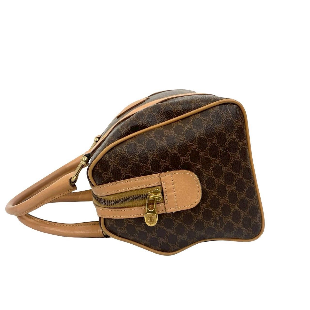 美品 CELINE ボストンバッグ 黒マカダム トリオンフ 南京錠 ゴールド金具 極美品☆セリーヌ 黒マカダム ボストンバッグ トリオンフ