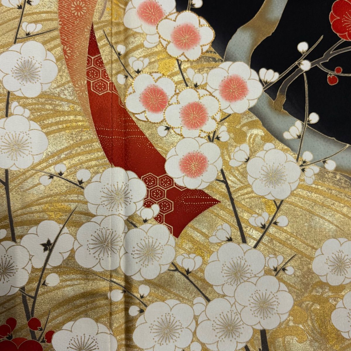 振袖フルセット 裄69.2cm 身丈163cm 辛子色正絹 L サイズ 2745 振袖 レンタル フルセット 成人式 結婚式 卒業式 紺 ネイビー